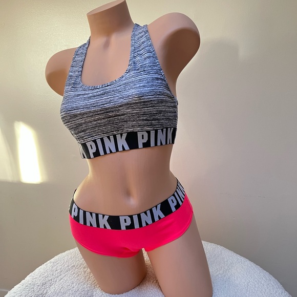 Victoria's Secret PINK Heather Gray Old School Wide Logo Band Bra Top Bralette M - Picture 5 of 5